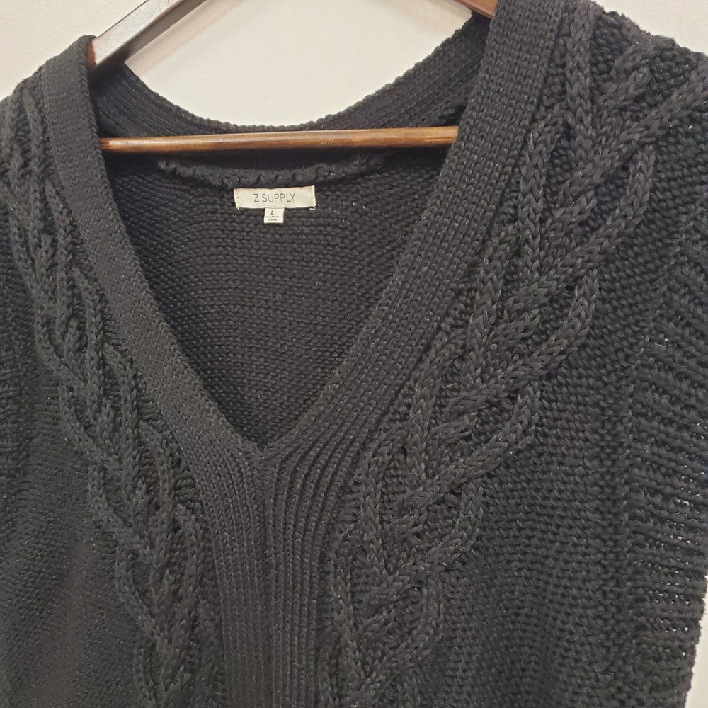 Z Supply Womens Cable Knit Old Money Sweater Vest‎ Size L Black Tennis Preppy - Picture 2 of 10